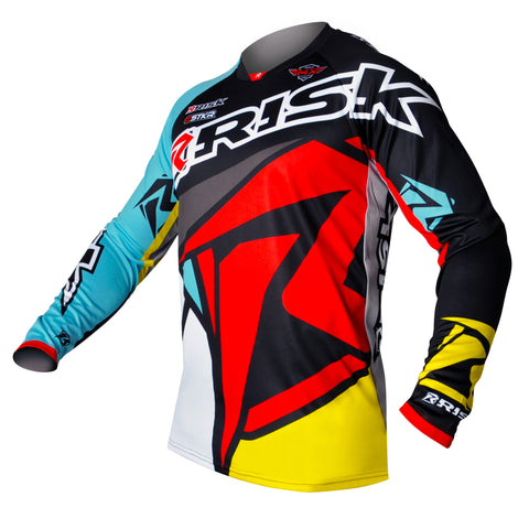 Risk racing red/teal ventilate v2 motocross jersey provides ultimate protection, ventilation, and mobility. As well as a great fit.