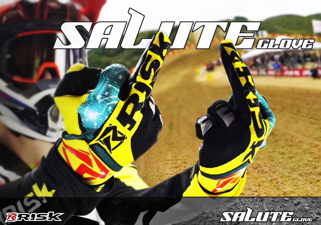 Risk Racing Salute MX Gloves flip off poster of mx racer giving double birds