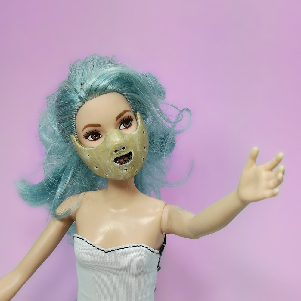 hannibal barbie face mask made from polymer clay