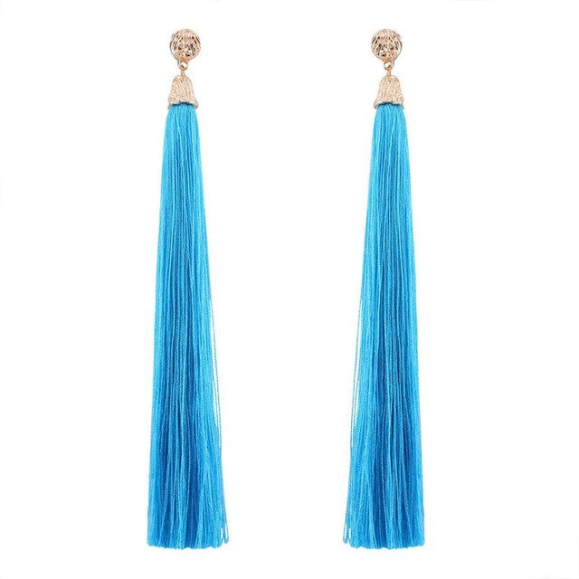 Hippie Jewelry Bohemian Earrings Boho Style Long Tassel Fringe Dangle Earrings Long tassel earrings Solid color fashion earring GH25 - Gisselle Morales