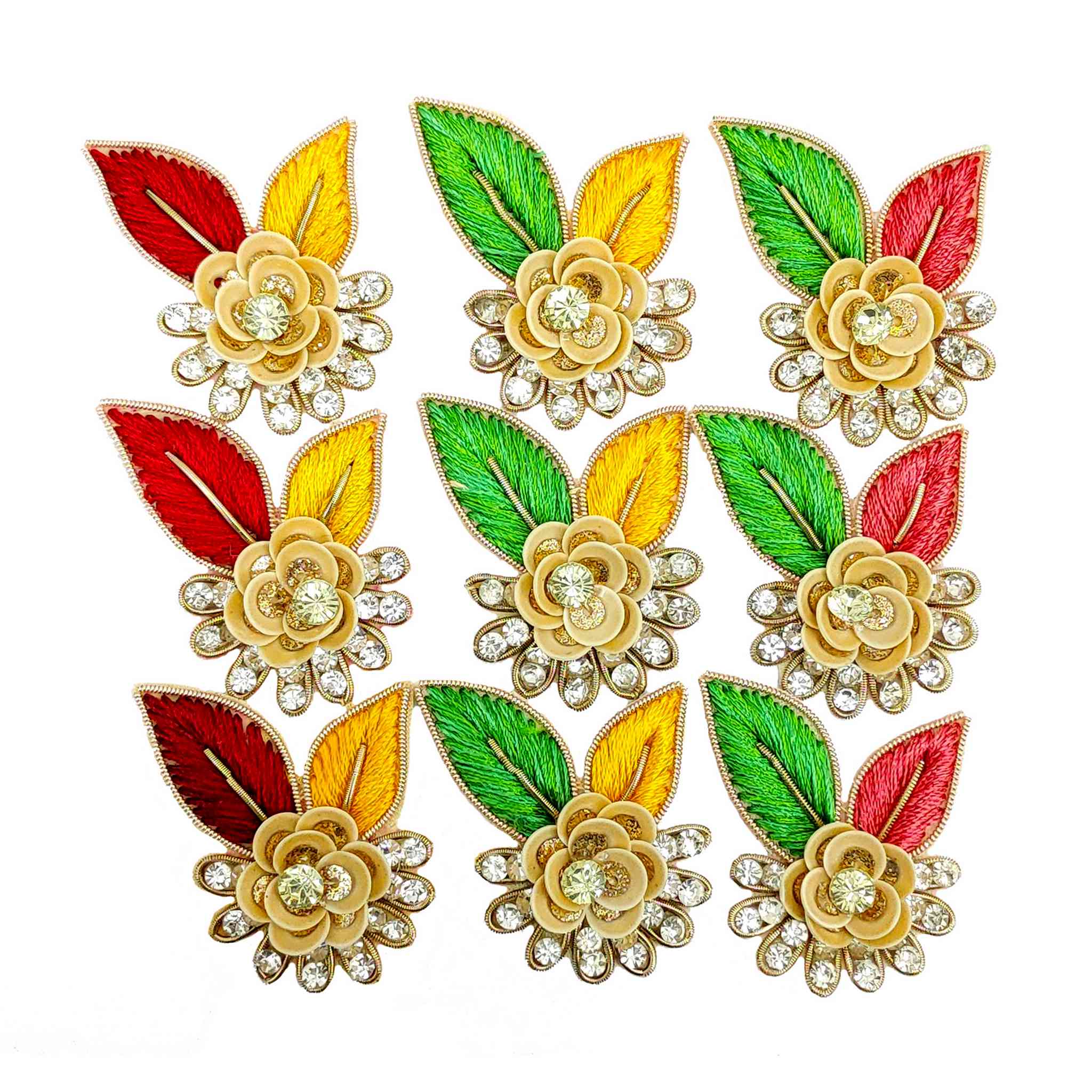 Elegant Floral Gem Brooch - Handcrafted with Vibrant Color Embroidery & Sparkling Gems - 11216