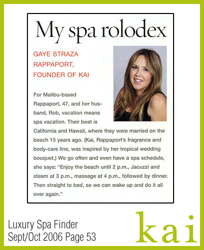 kai fragrance featured in luxury spa finder sept/oct 2006