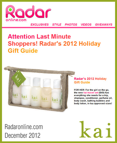 kai fragrance featured on radaronline.com december, 2012