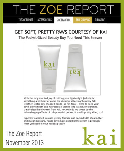 kai featured in the zoe report november, 2013