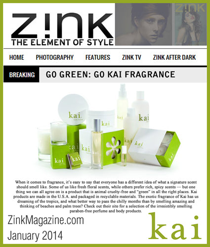 kai fragrance featured in zink magazine - online january 2014