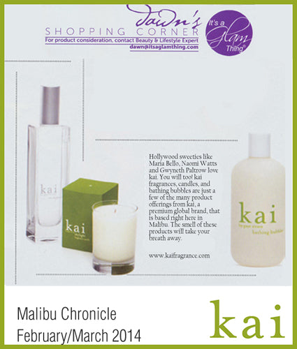 kai fragrance featured in malibu chronicle february/march 2014