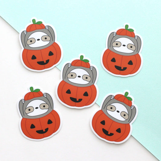 Wild Whimsy Woolies - Pumpkin Sloth Pin - Halloween - Jack-O'-Lantern
