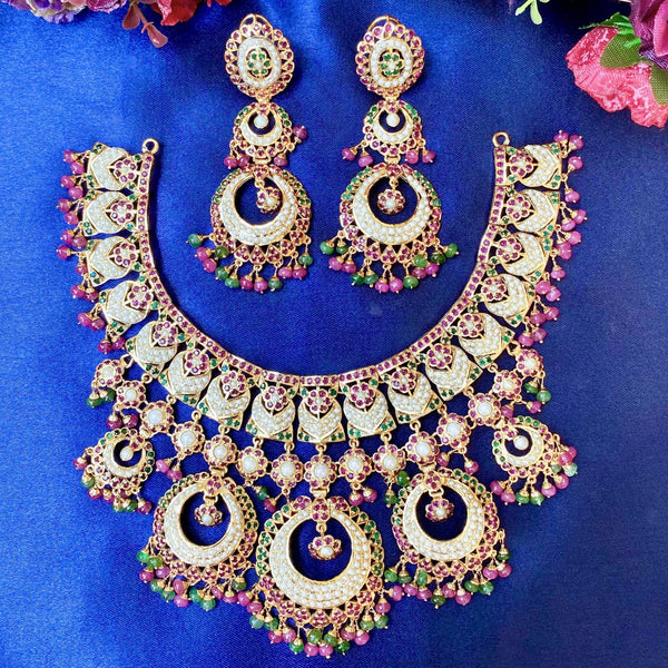 Traditional & Evergreen Design | Jadau Necklace Set | Gold Plated NS 146