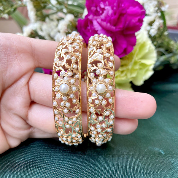 Pearl Jadau Bangles in Gold Plated Silver BG 014 – Deccan Jewelry