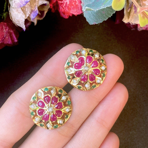 Multicolored Jadau Stud Earrings in Gold Plated Silver ER 181 – Deccan  Jewelry