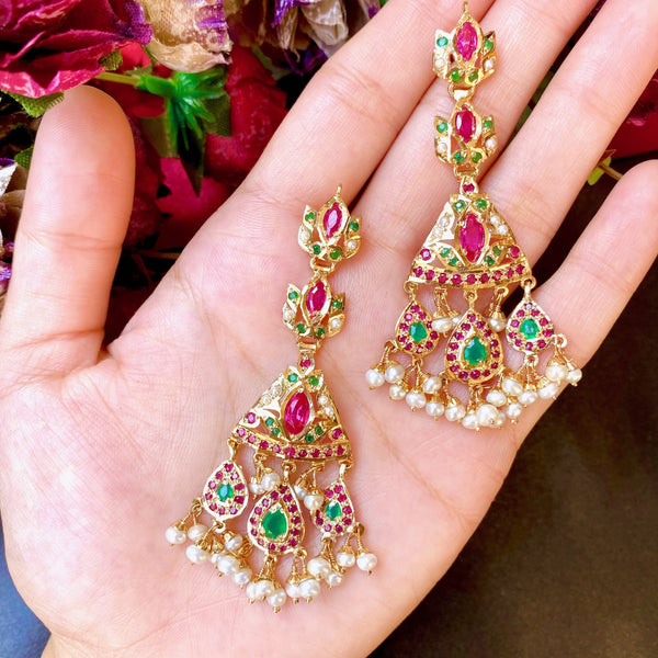 Multicolored Jadau Earrings in Gold Plated Silver ER 193 – Deccan Jewelry