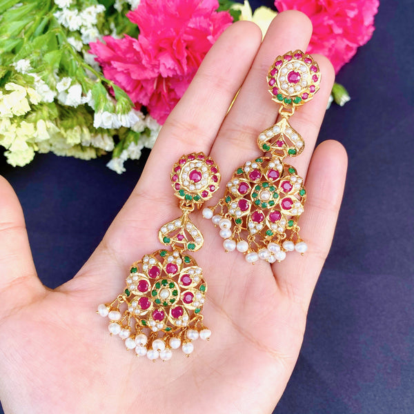 Trendy Rajasthani Type Gold Stud Earring Multi Stone ER2858