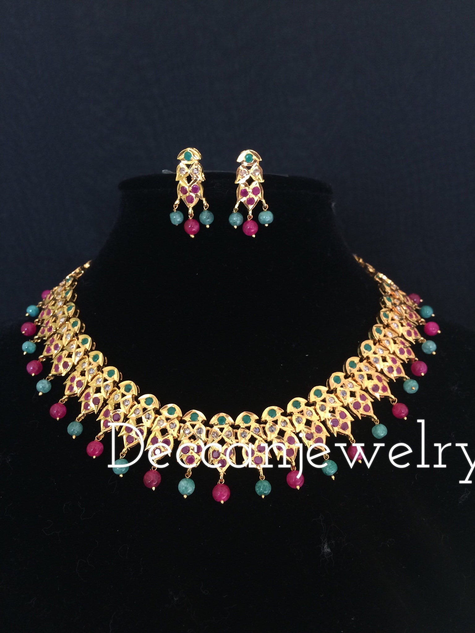 Gauhar Hyderabadi necklace set in ruby 