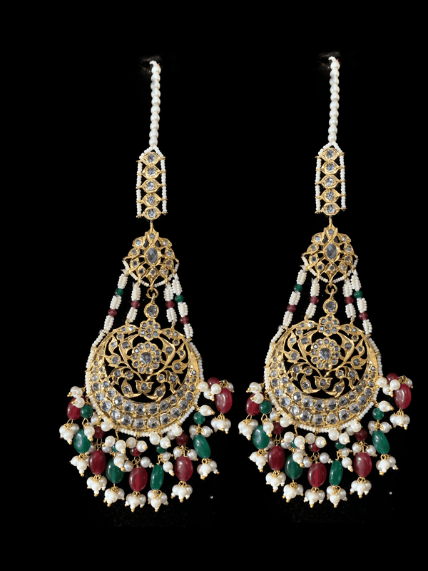 Buy Gold-Plated White Gold Kundan-Studded Beaded Jhoomar Passa - Ruby Raang  Online at Best Price | Distacart