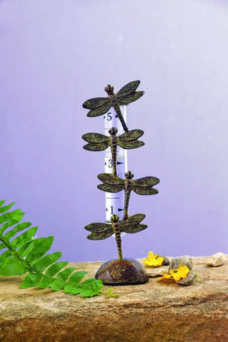 Happy Gardens - Dragonfly Rain Gauge - Cast Brass