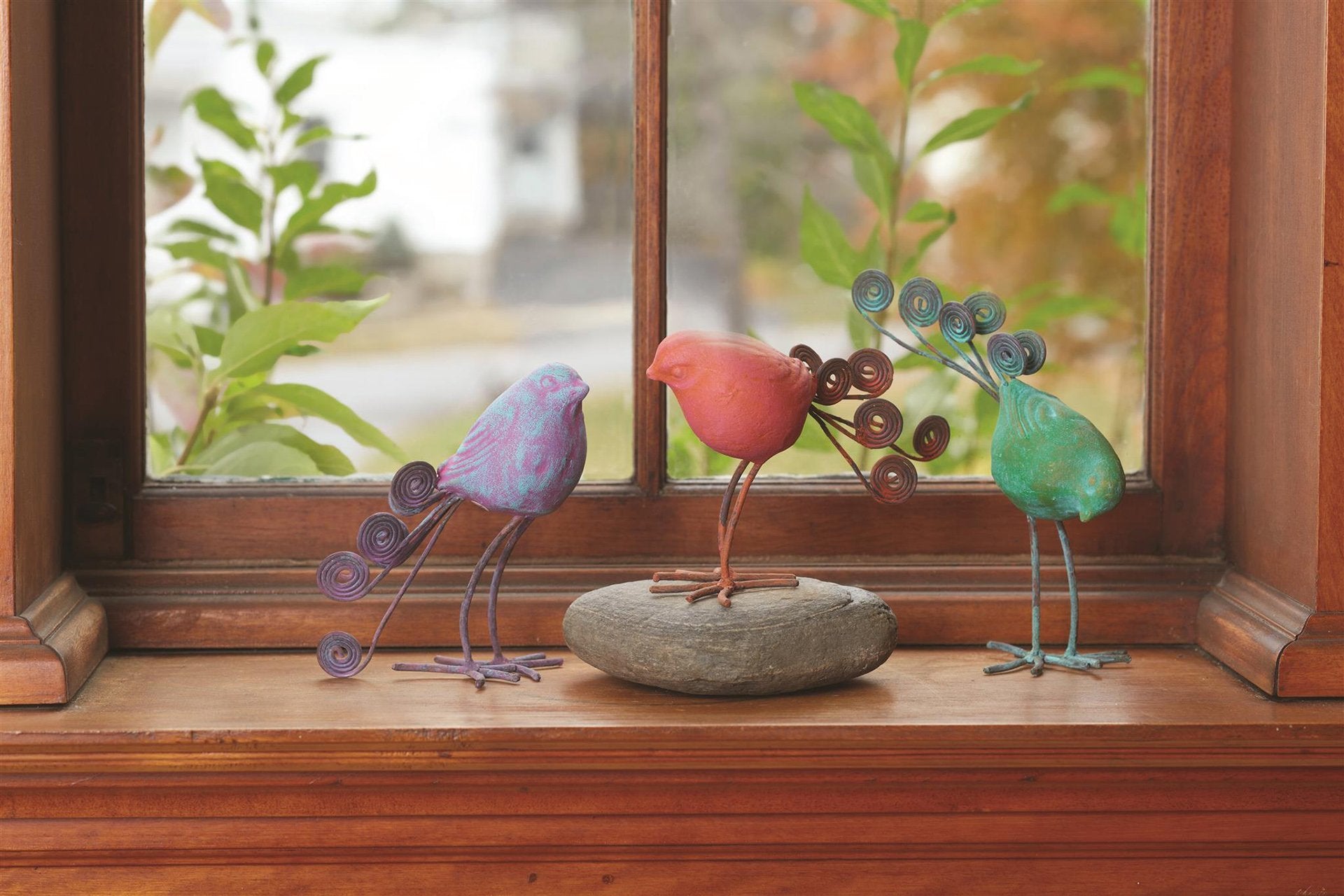 Happy Gardens -  Terra Cotta and Wire Birds, Set of 3