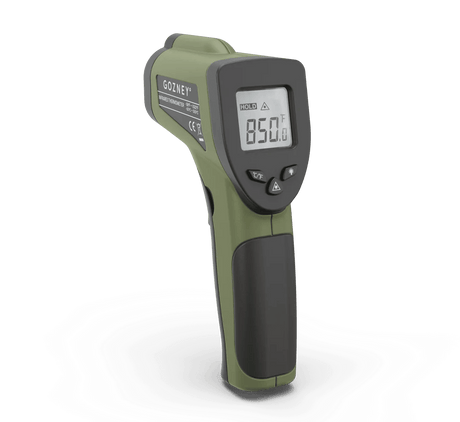 Measuring temperature of internal combustion Engine turbine by laser  infrared thermometer Stock Photo