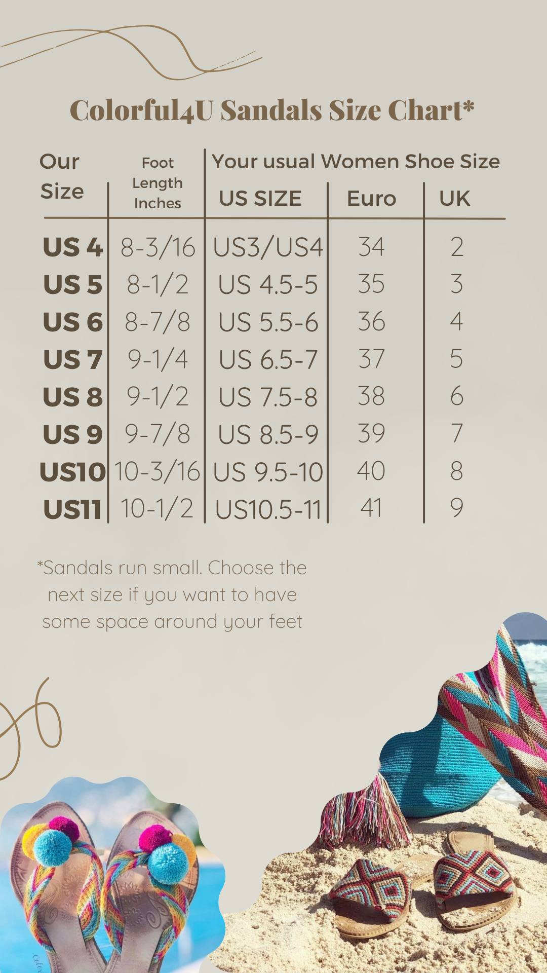 Sandals Size Chart and US/EU/UK Conversion | Colorful 4U