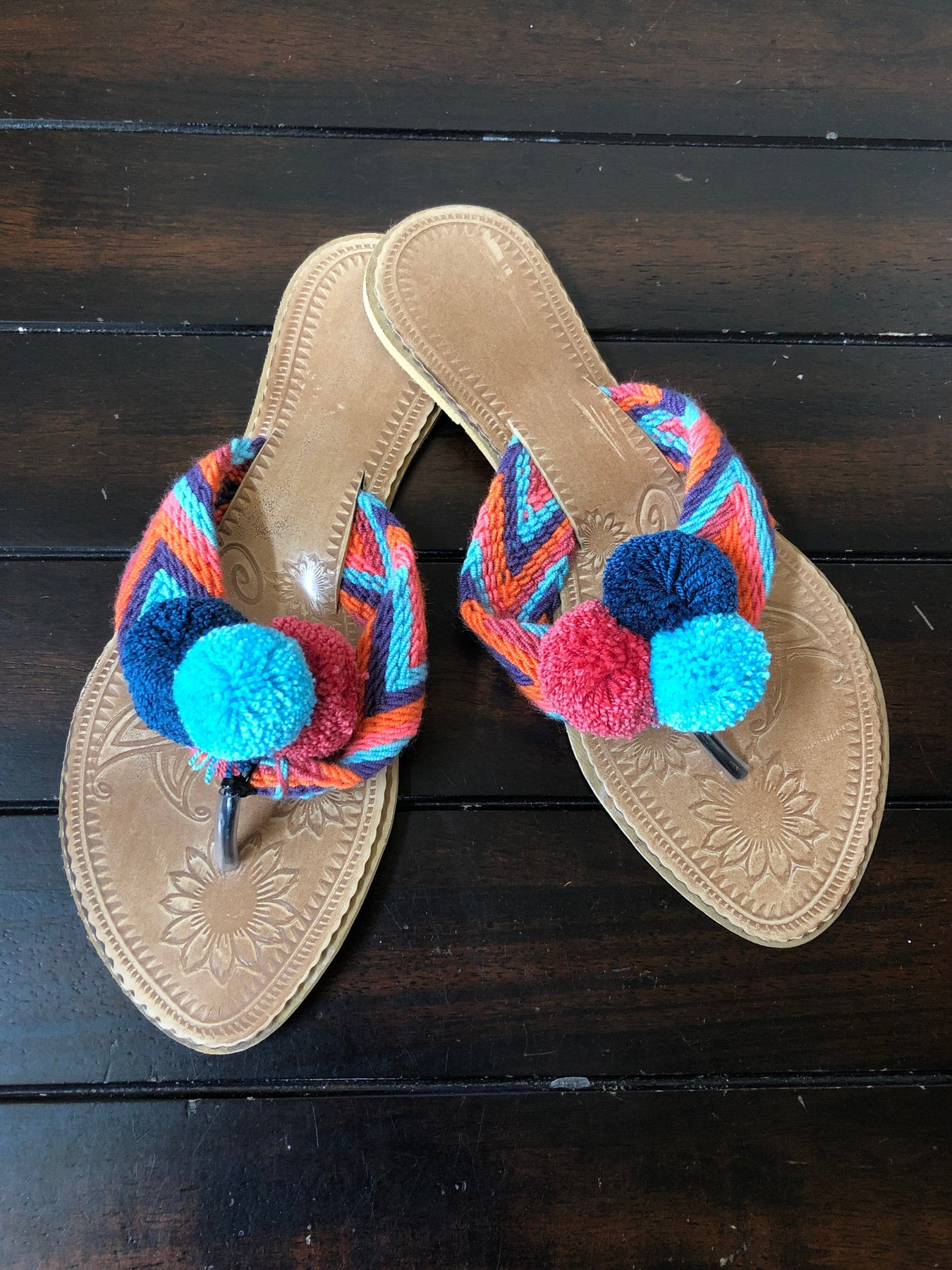 Colorful Handwoven Flip-Flops - Pom Pom Sandals SWP005 – Colorful 4U