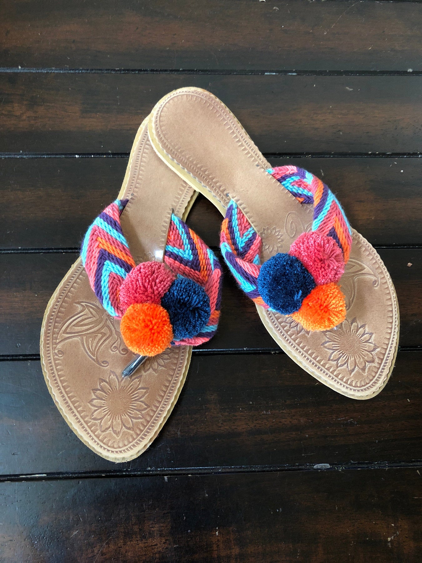 Colorful Handwoven Flip-Flops - Pom Pom Sandals SWP005 – Colorful 4U