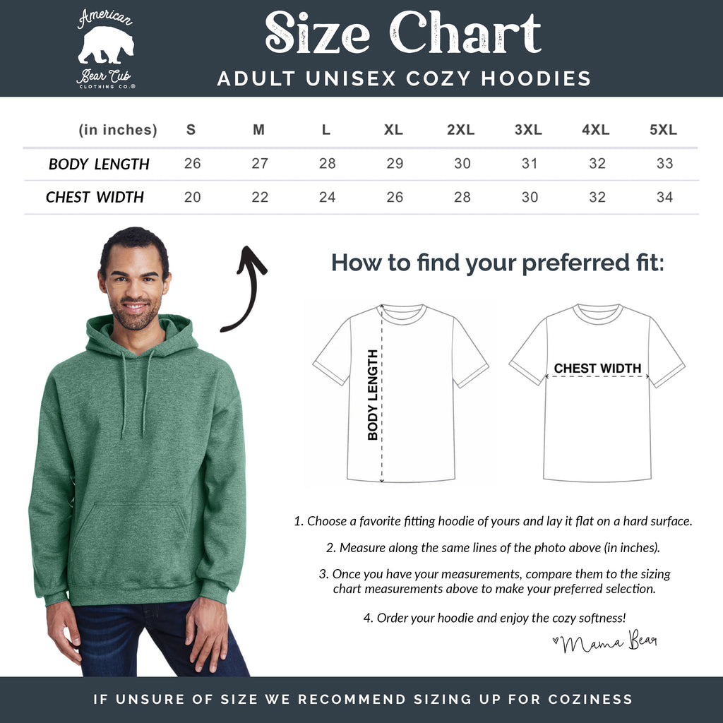 American Bear Cub® Adult Unisex Hoodies Size Chart