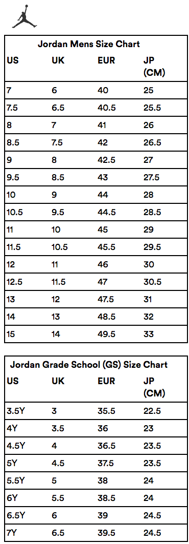 jordan 4 size chart