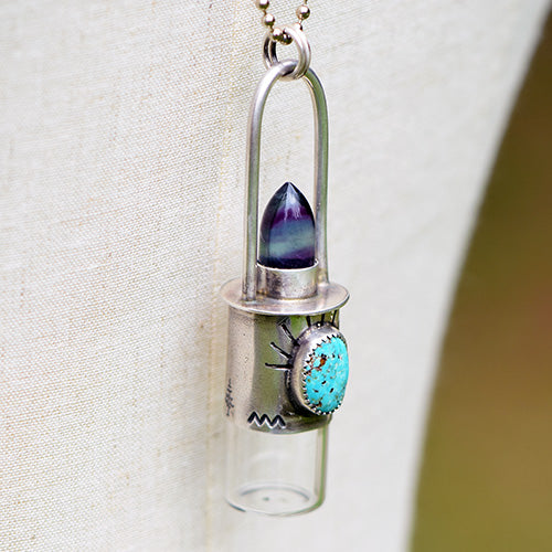 Essential Oil Rollerball Necklace Sierra Nevada Turquoise Fluorite Bullet With Trees Mountains Forestlily Designs