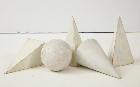 Set of 5 white painted geometric models