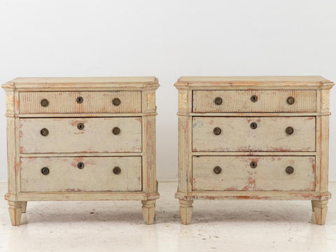 Pair of Gustavian Style Chests of Drawers with Reeded Top Drawer and Canted Corners