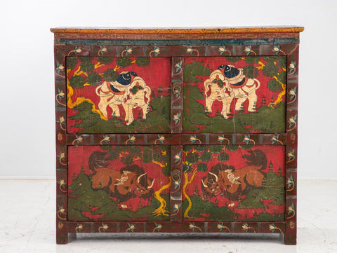 Hand Painted Tibetan Cabinet, Early 20th Century