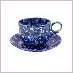 Oversized Mug & Saucer Blue & White Splatterware