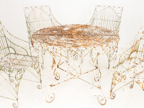 Set of Four Wirework Chairs and Table, early 20th century