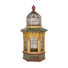 English Polychrome Painted Wire Pagoda Birdcage, 1820