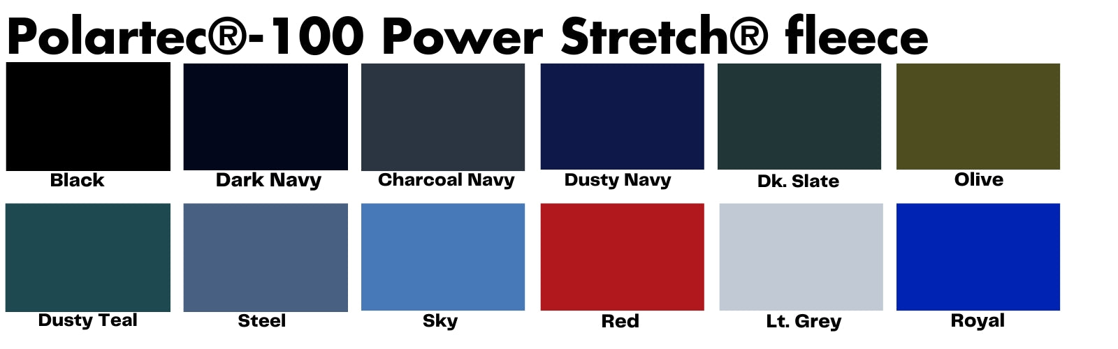 Neck tube colour chart: black-royal-red-olive-etc