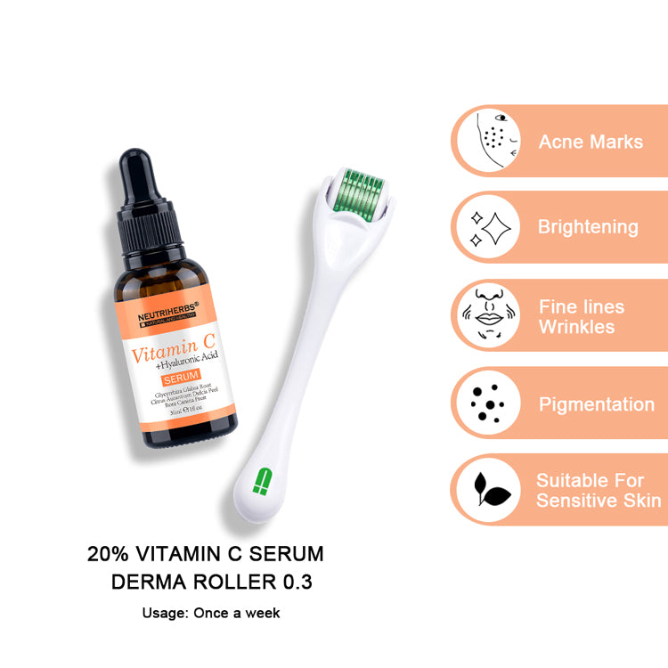 neutriherbs derma roller with vitamin c serum for skin glowing