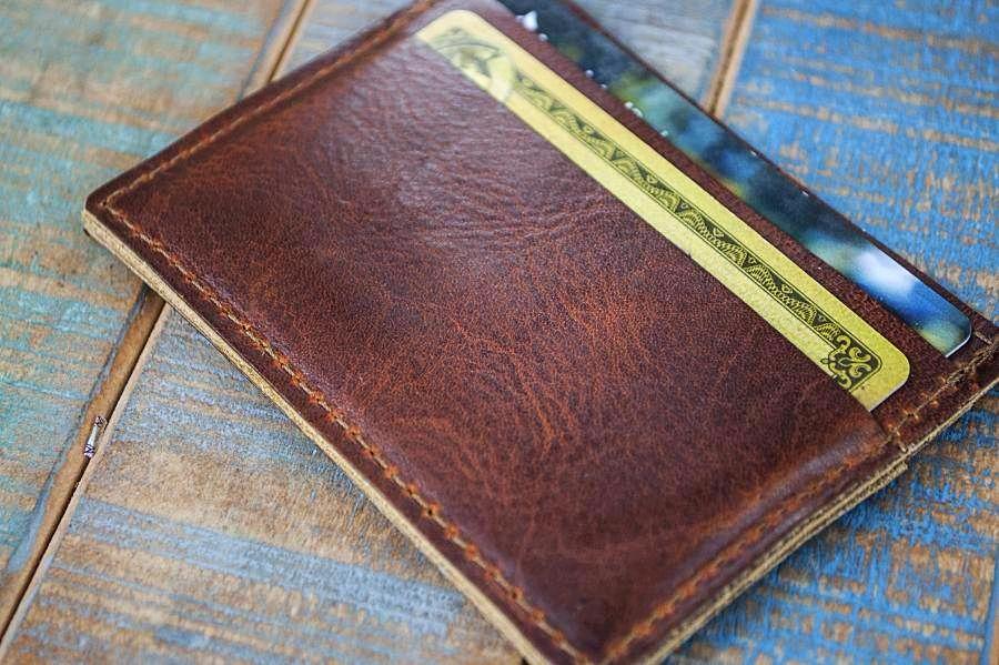 5-Slot Super Slim Front Pocket Card Sleeve Wallet (Tobacco Snakebite Leather)