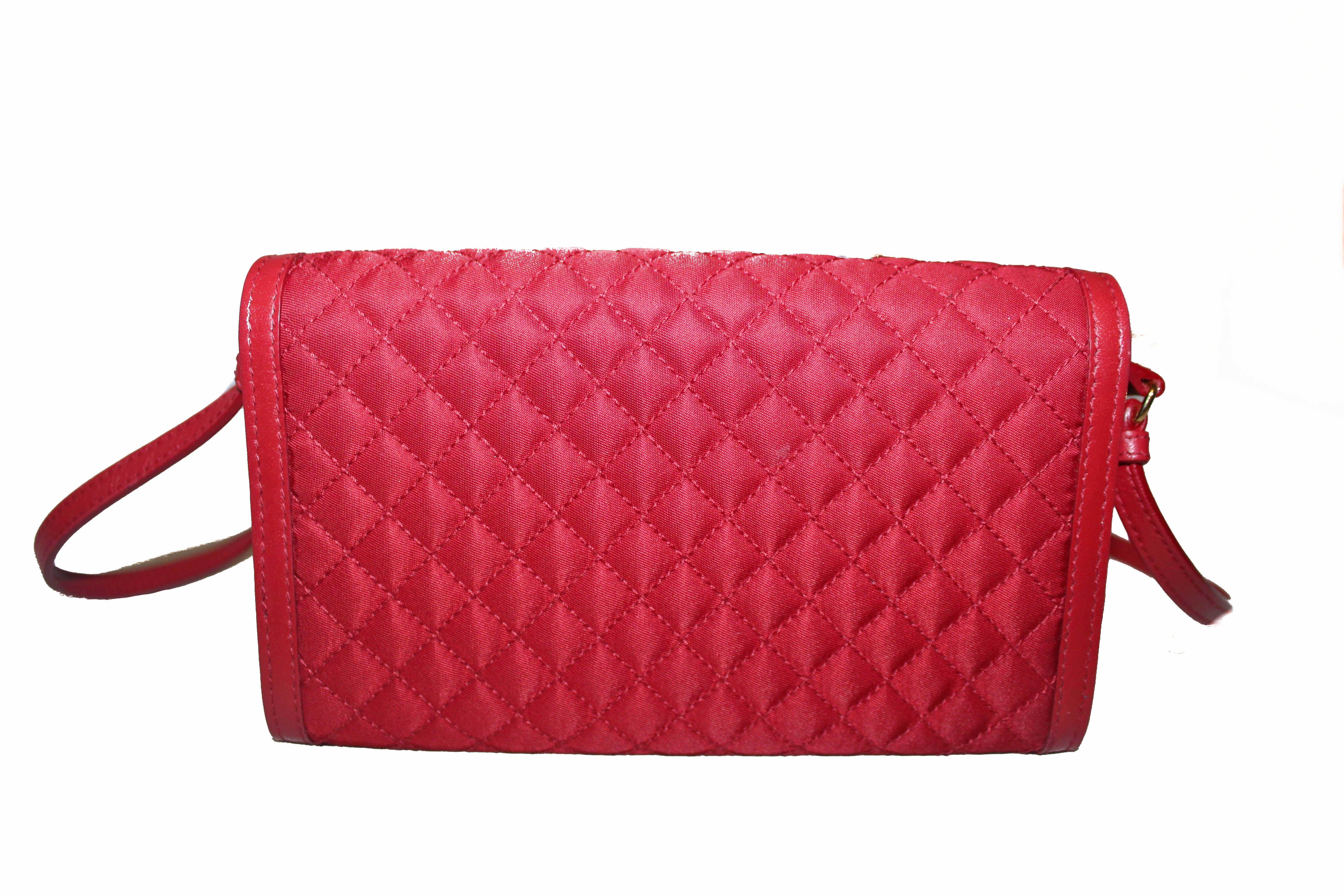 Authentic Prada Red Quilted Nylon Small Wallet with Detachable Leather ...