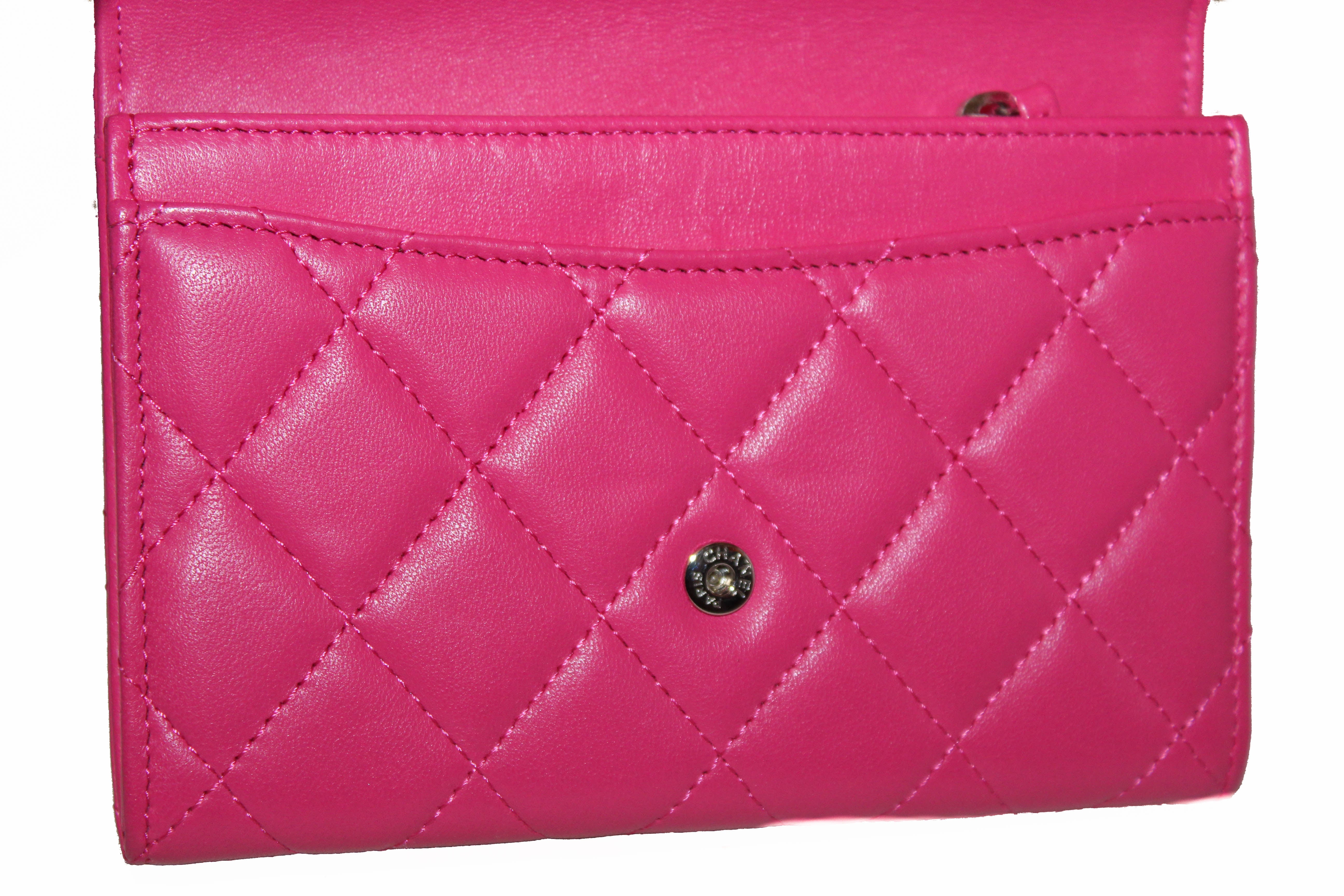 Authentic Chanel Pink Quilted Lambskin Leather Classic Flap Wallet ...