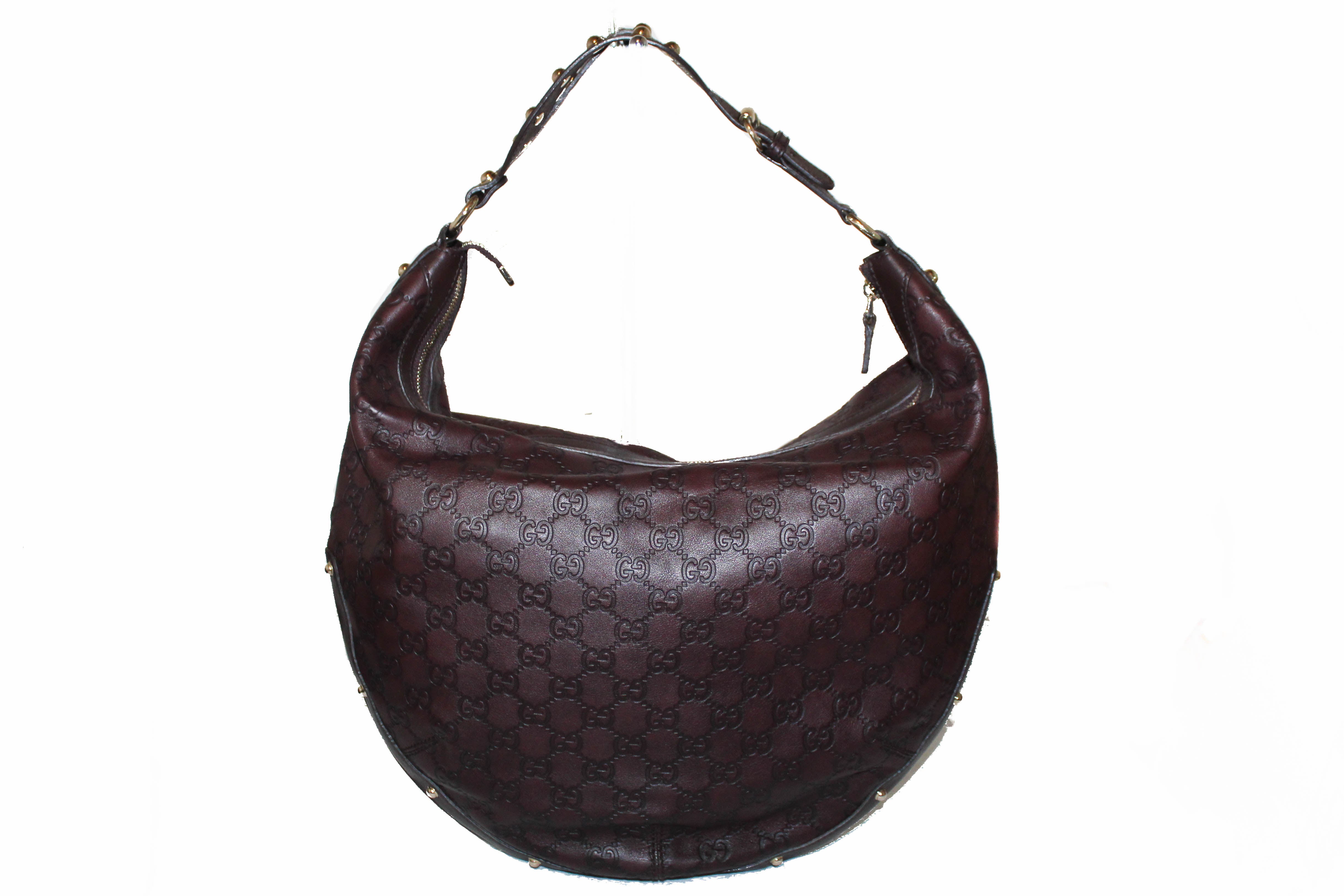 Authentic New Gucci Dark Burgundy Guccissima Leather Hobo Bag – Paris Station Shop
