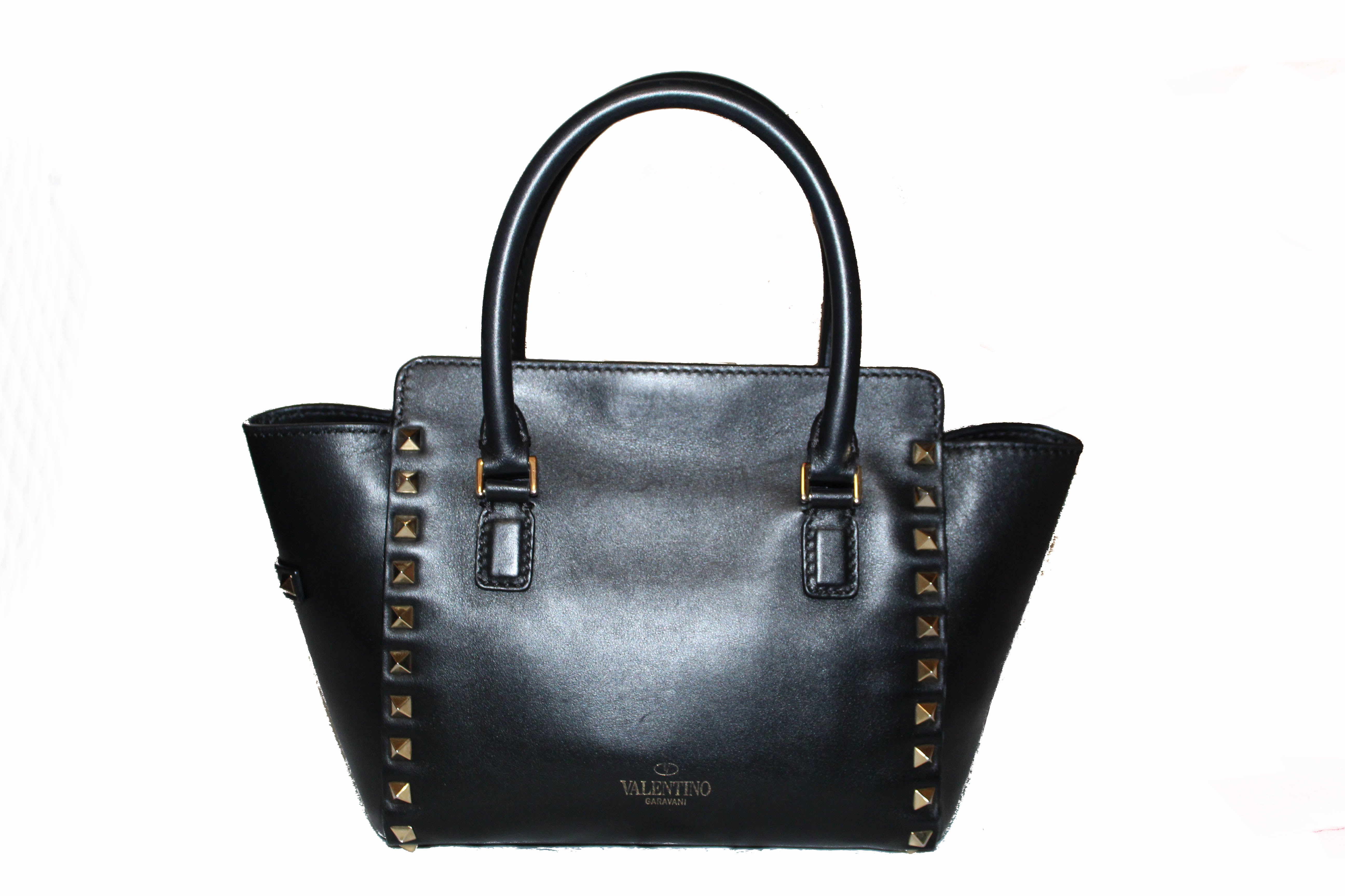 Authentic Valentino Black Leather Rockstud Micro Mini Tote Bag – Paris ...