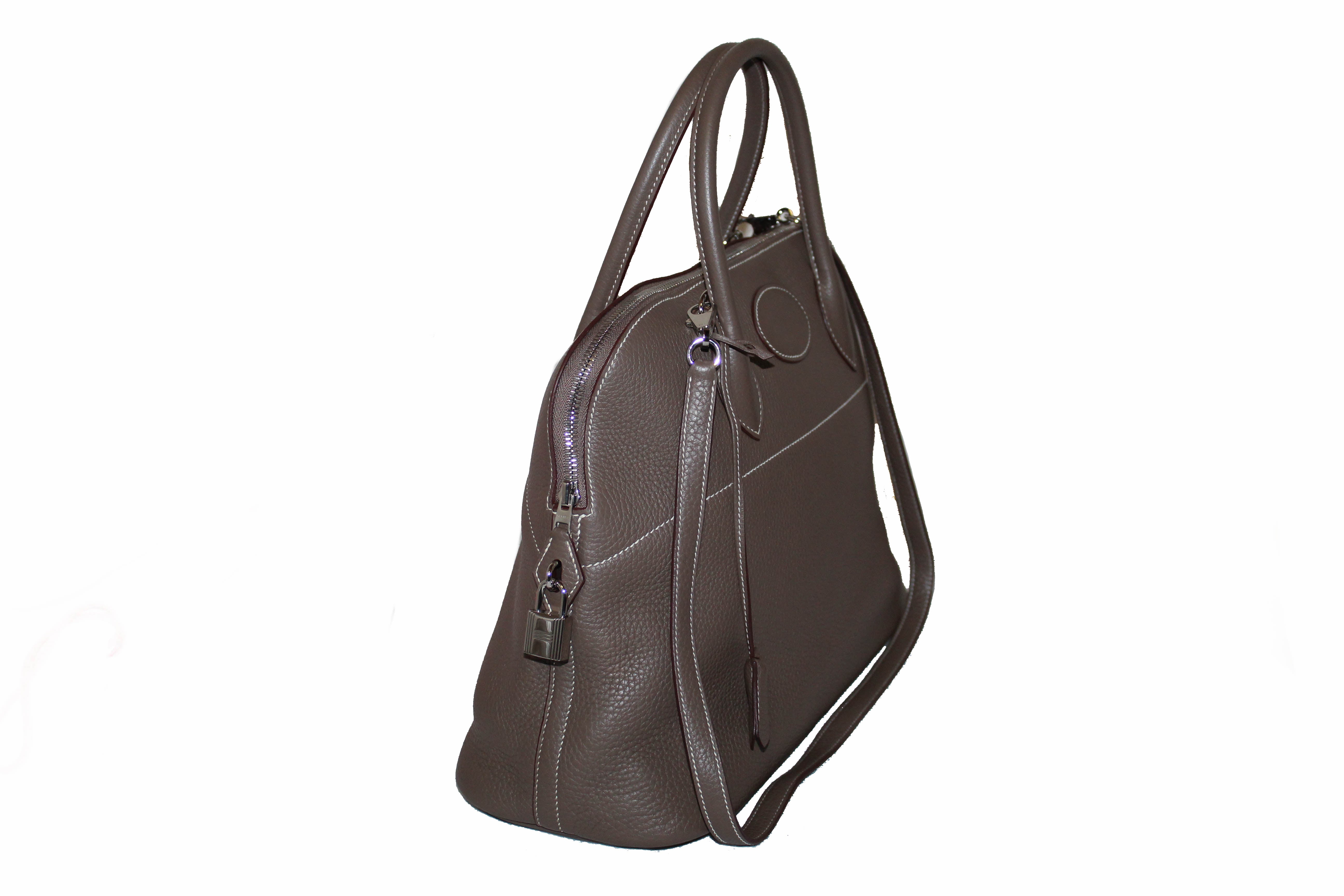 Authentic Hermes Etoupe Bolide 35 Clemence Leather Handbag/Shoulder Ba – Paris Station Shop