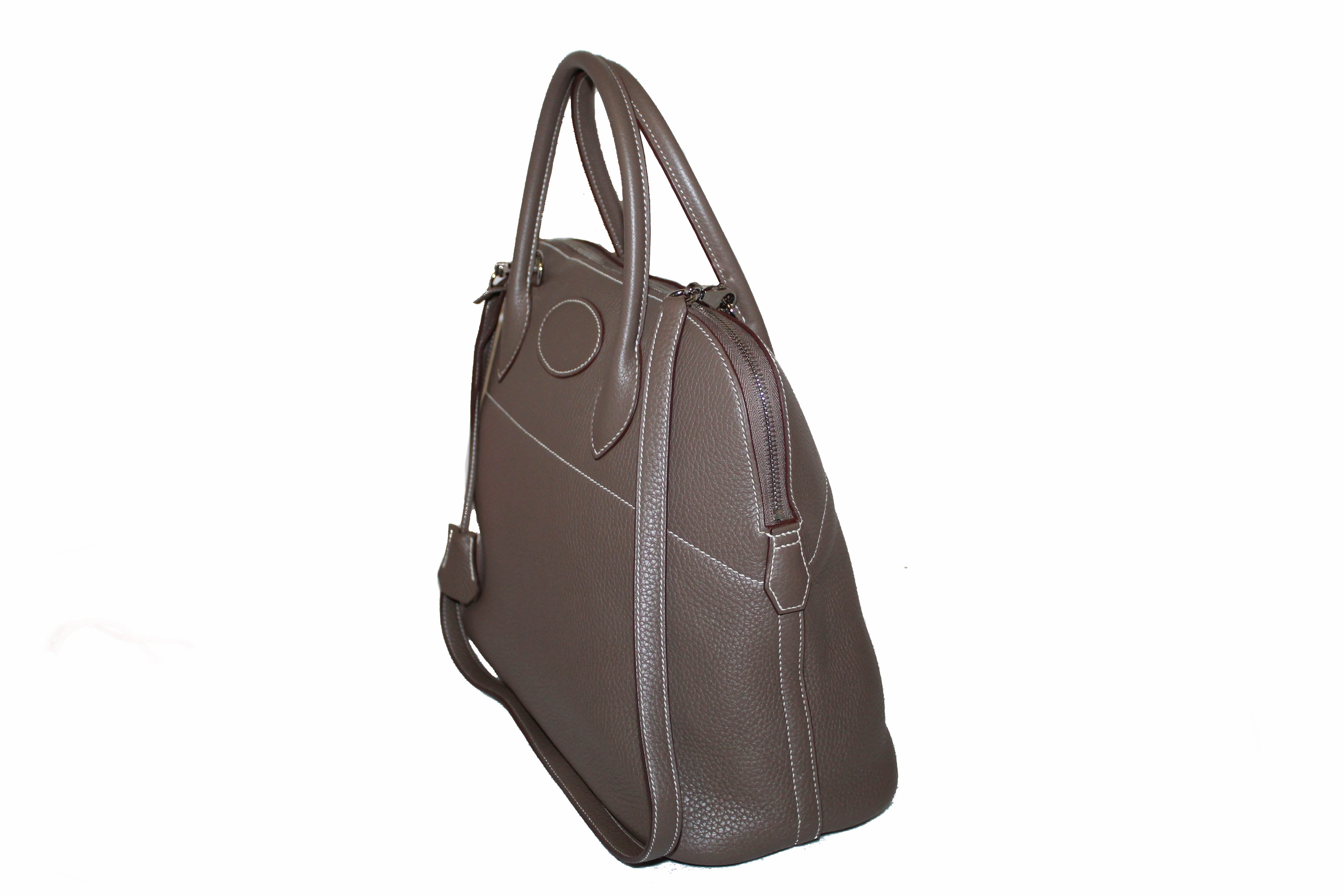 Authentic Hermes Etoupe Bolide 35 Clemence Leather Handbag/Shoulder Ba – Paris Station Shop