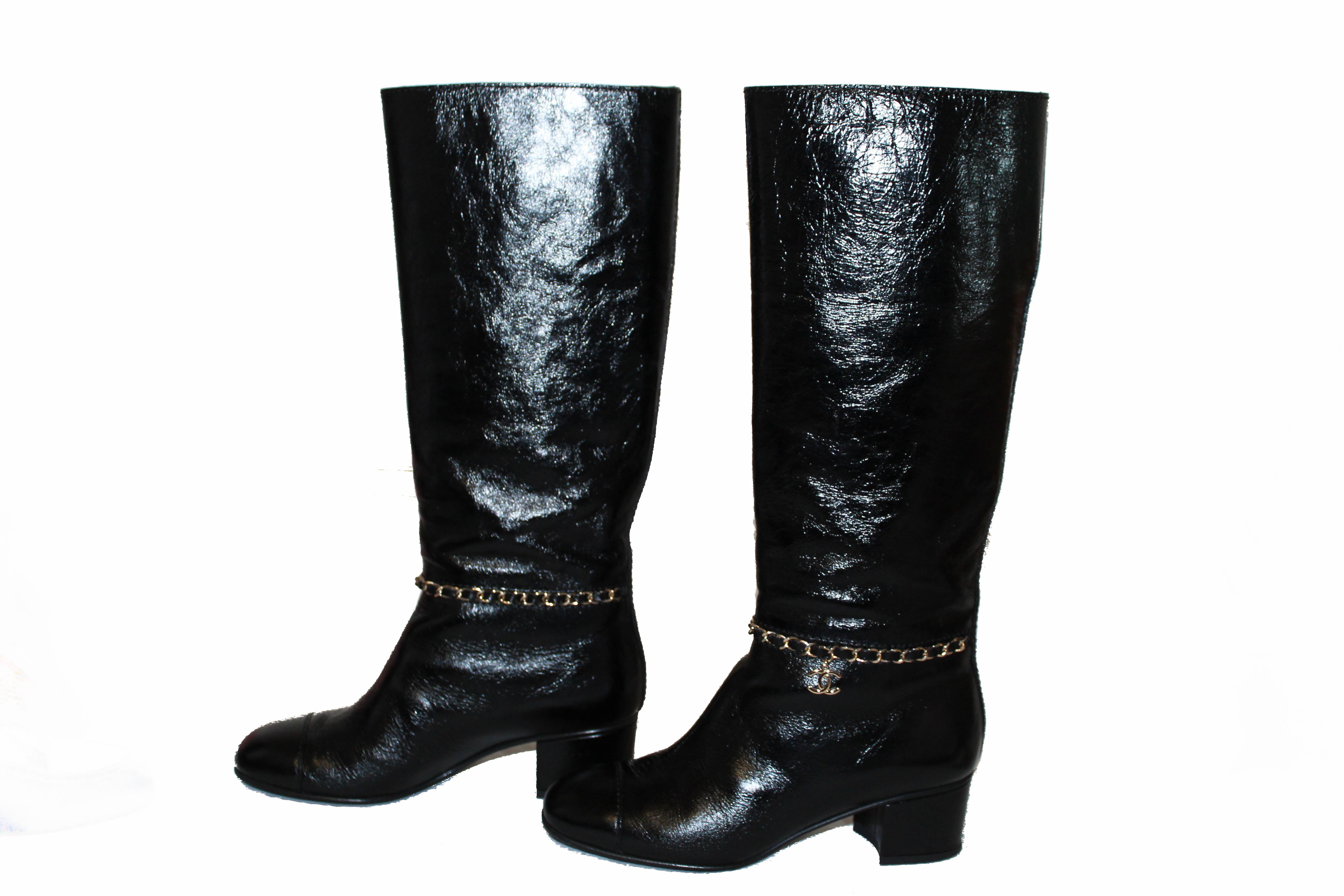 chanel patent leather boots