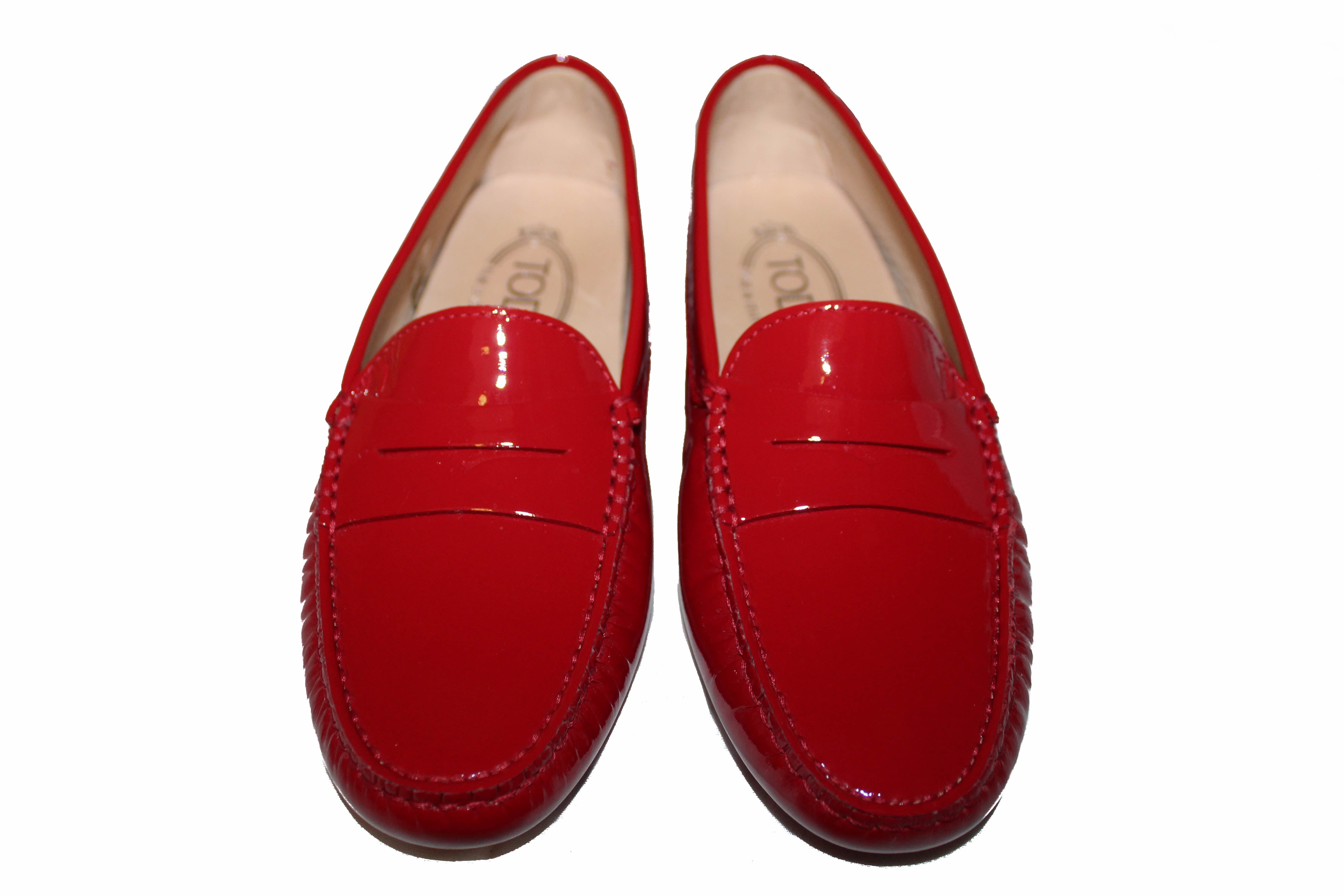 Authentic New Tod's Red Patent Leather Gommini Mocassino Loafers Women ...