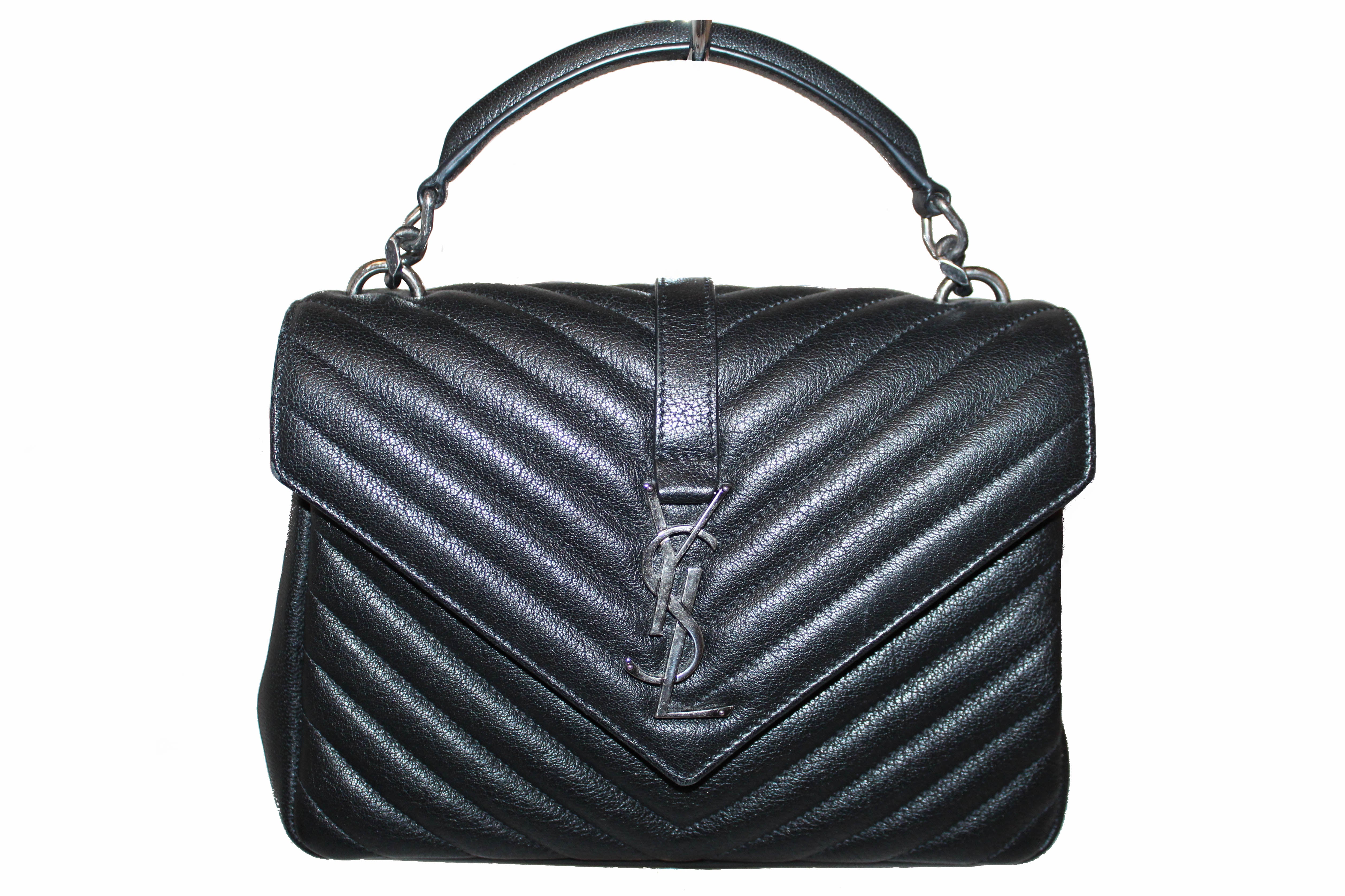 Authentic Yves Saint Laurent YSL Black Matelasse Leather Medium Collag ...