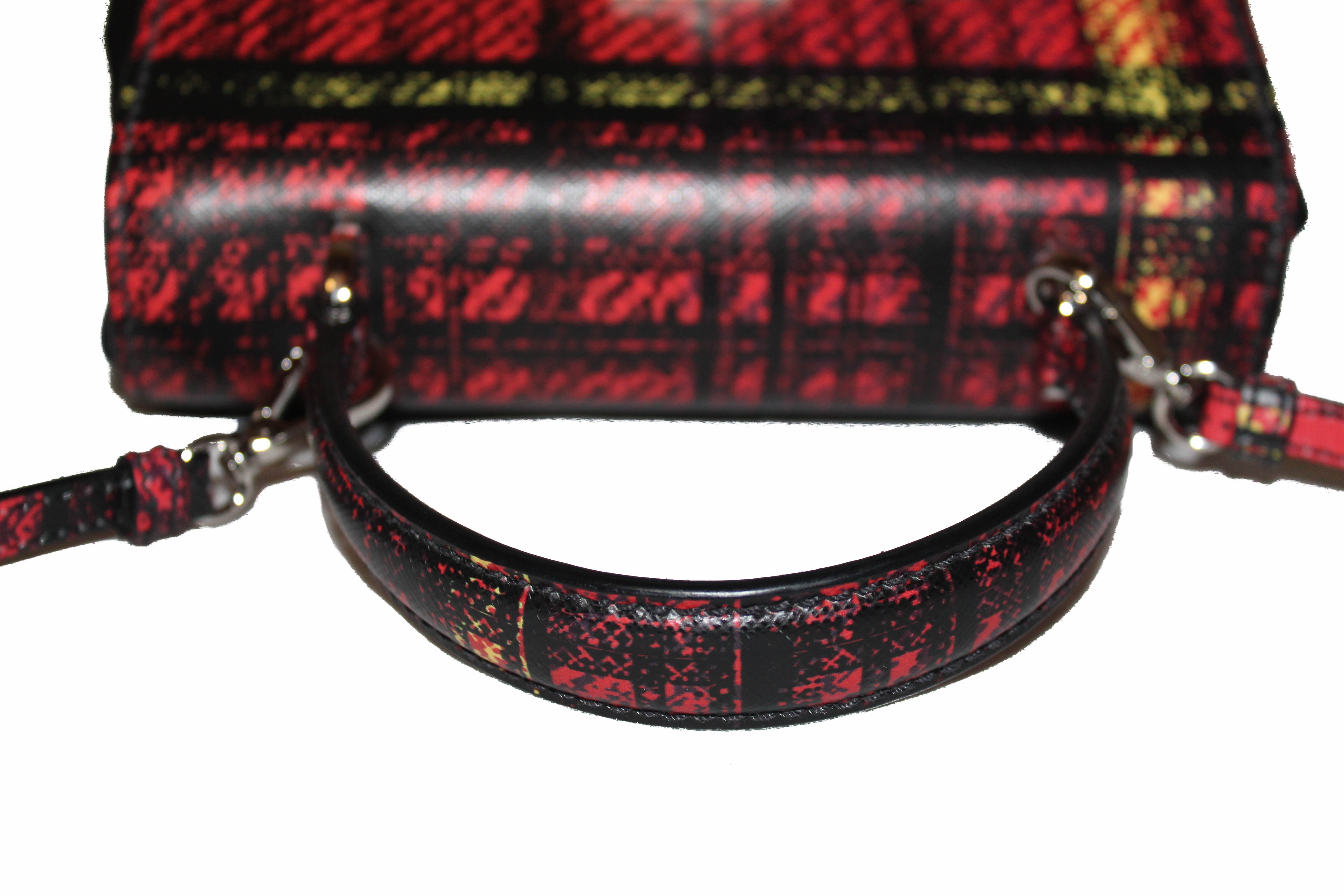 Authentic New Prada Red Plaid Tartan Saffiano Leather and Nylon Top Ha –  Paris Station Shop