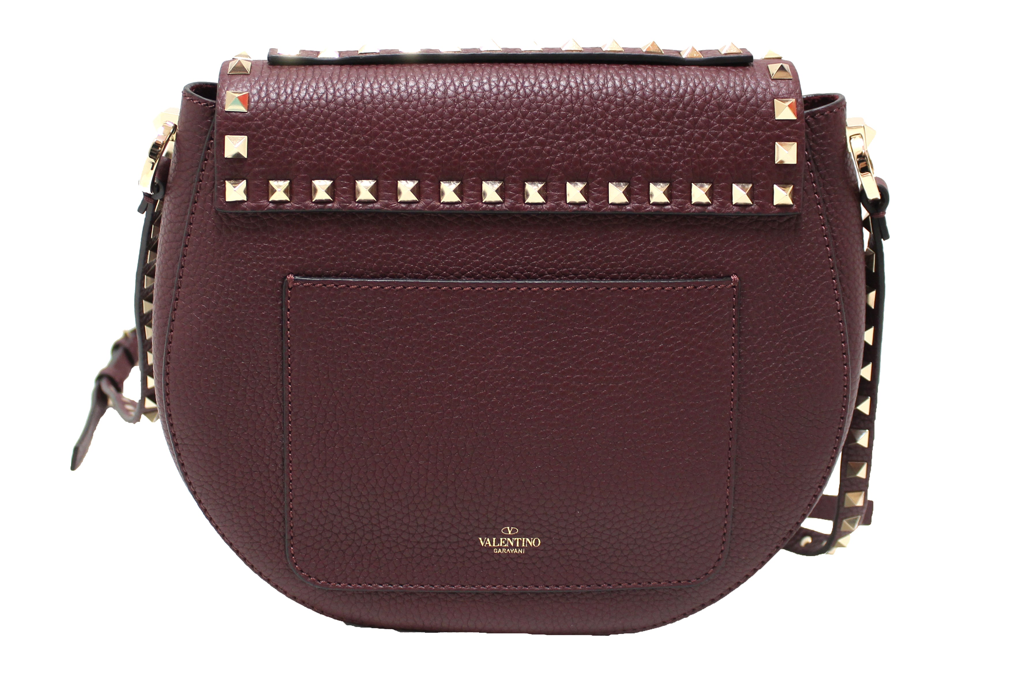 Authentic NEW Valentino Garavani Burgundy Pebbled Calfskin Rockstud Ha –  Paris Station Shop