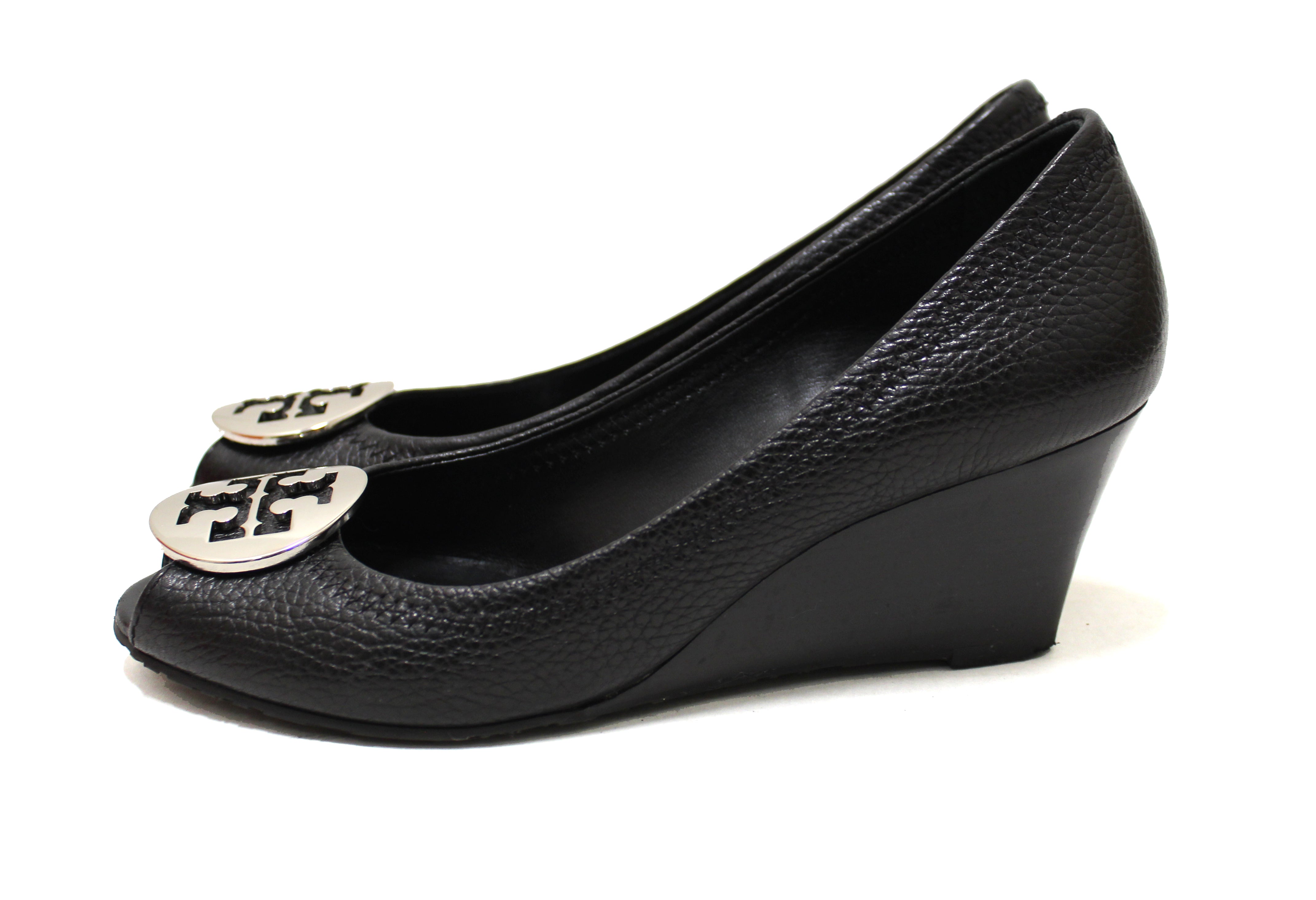 Authentic Tory Burch Sally 2 Black Leather Peep Toe Wedge Heel size 7. –  Paris Station Shop