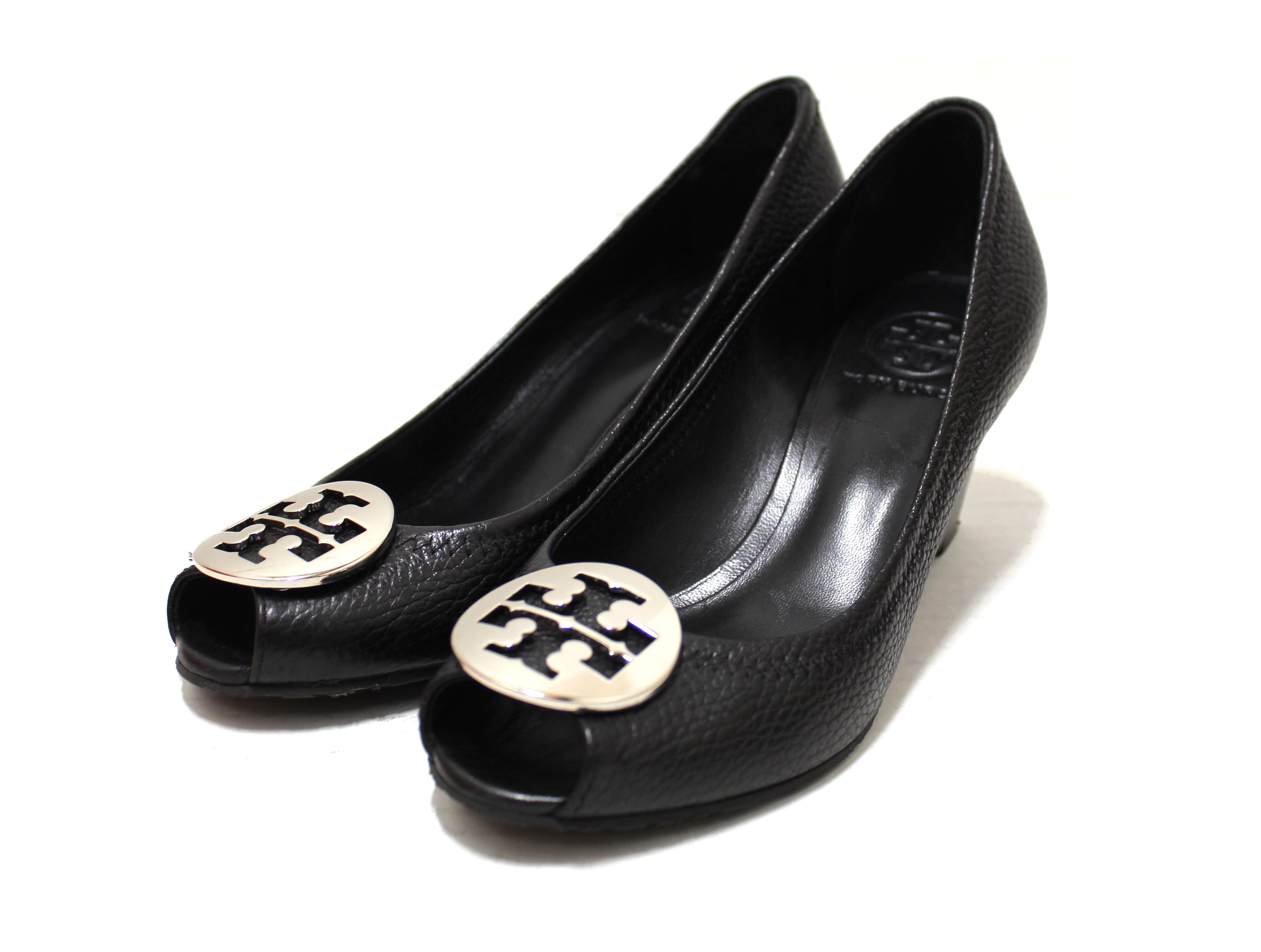 Authentic Tory Burch Sally 2 Black Leather Peep Toe Wedge Heel size 7. –  Paris Station Shop