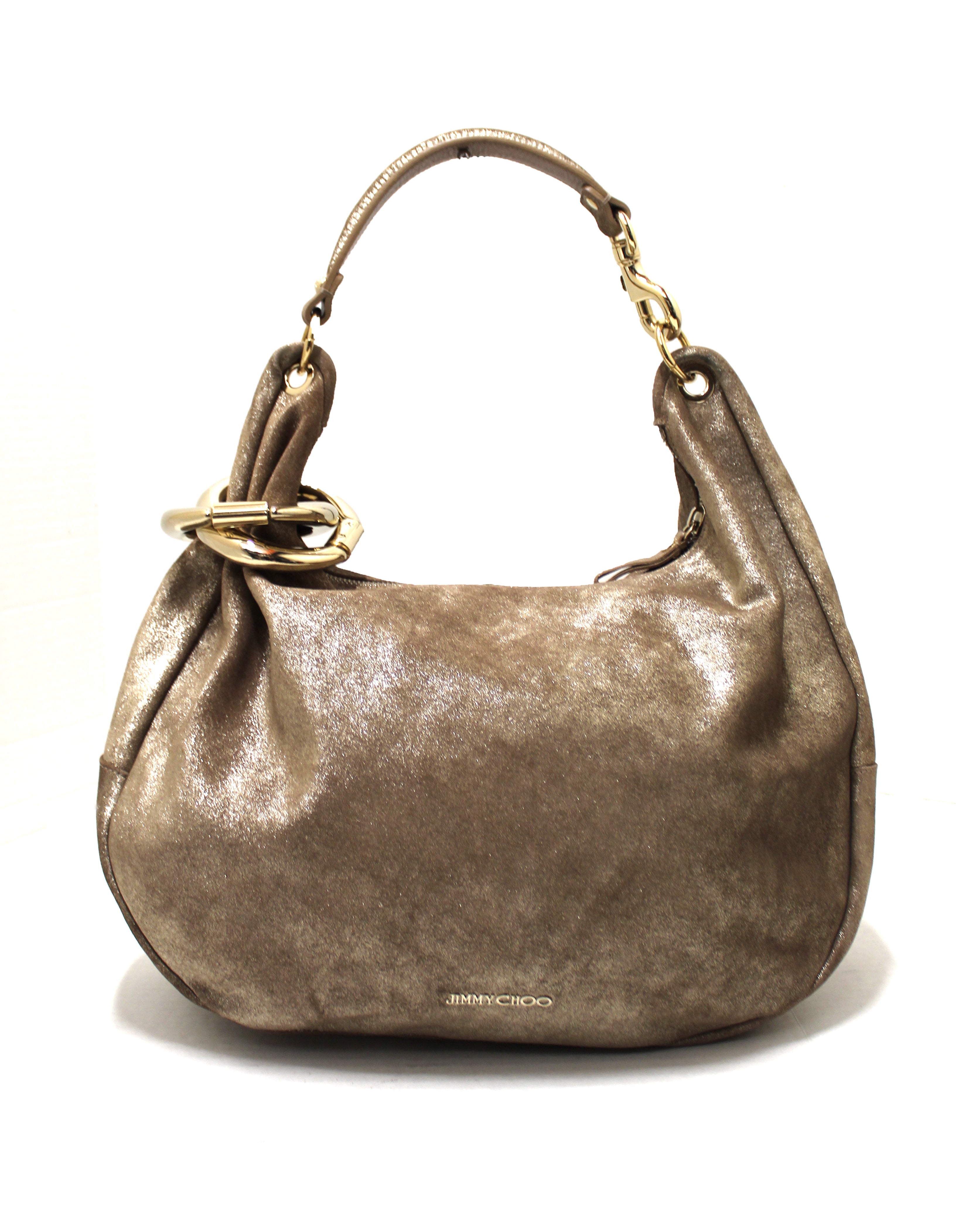 Authentic Jimmy Choo Metallic Gold Shimmer Suede Large Solar Hobo Shou ...